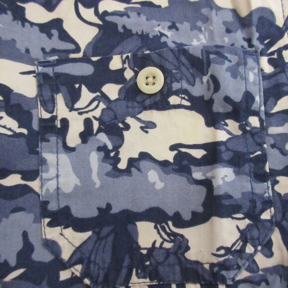 Vintage OshKosh Shirt Boys Sz 5 Button-Up Short Sleeve Shirt Blue Camo Collared - Picture 5 of 8